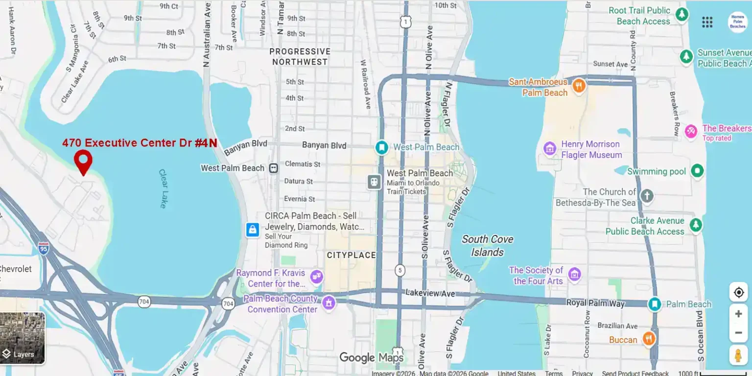 New Listing Coming Soon Breakwaters Condo <br>470 Executive Center Dr 4N, West Palm Beach, FL 33401 470 Executive Center Dr 4N West Palm Beach FL 33401 Google Map Red Location Pin