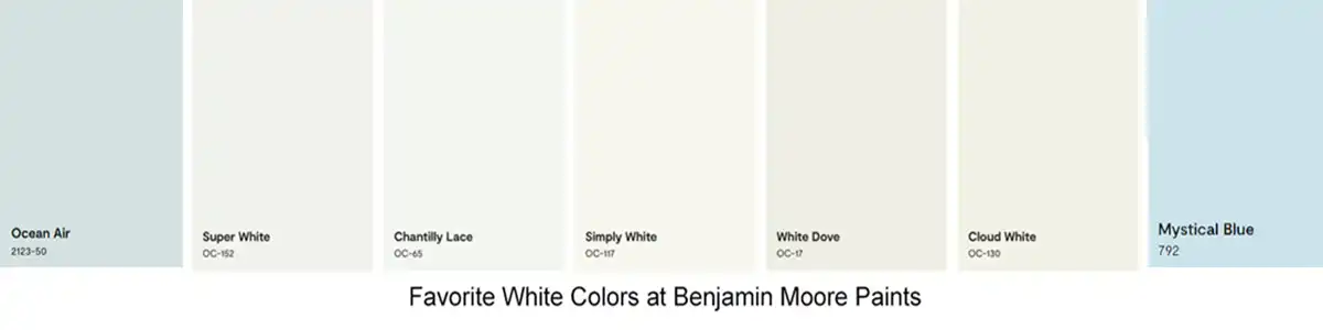 Benjamin Moore Favorite Whites + Seafoam Blue Color Samples