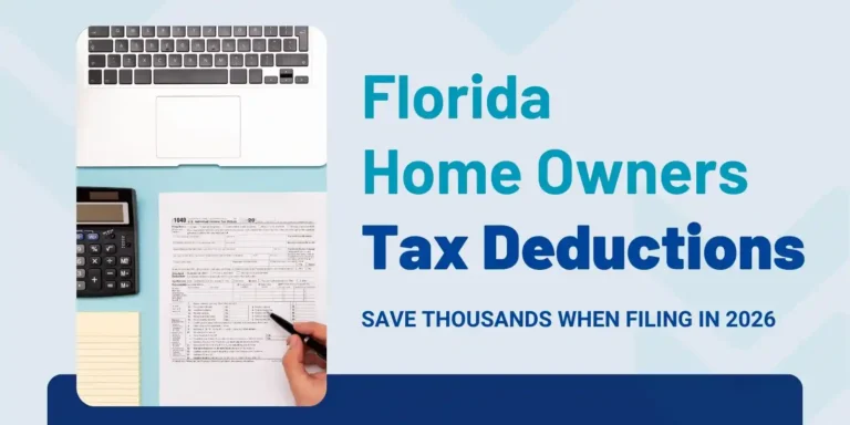 Florida Home Owners Tax Deductions Blog Header Gray Background Aqua/Navy Accent Colors Image + Title