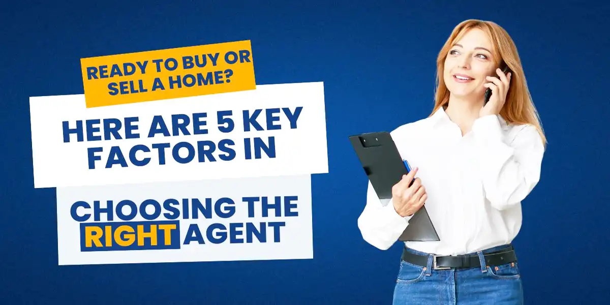 Ready to Buy or Sell a Home Here Are 5 Key Factors in Choosing the Right Agent Navy Background Lady on mobile